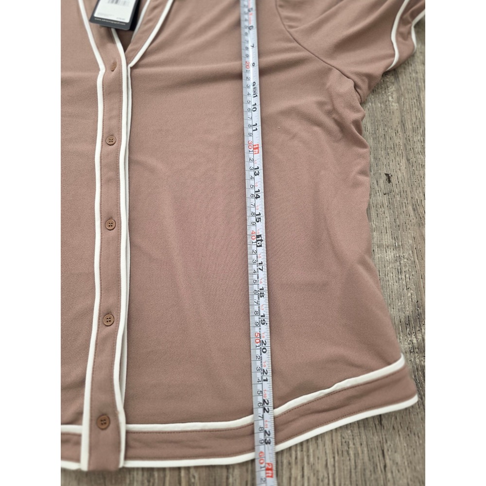 Adrianna Papell Knit Top Women XL Cocoa NEW Tipped Y-Placket Button Down - Picture 5 of 6